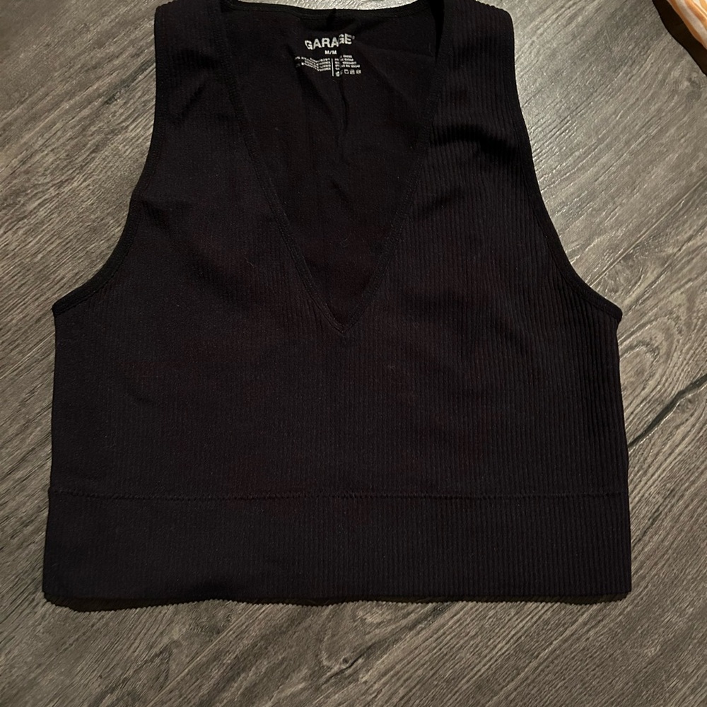 Garage Deep Black Ribbed Tank Top
